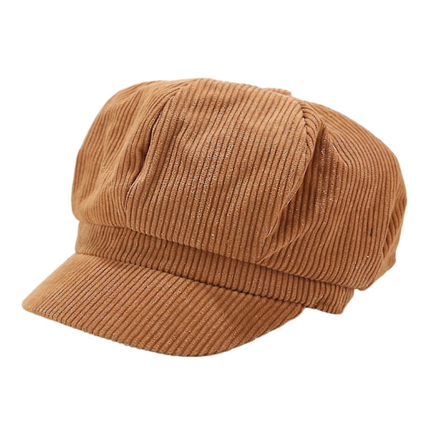 Visirkeps i Retrostil, Brittisk Stil, 8-Panel, Kallaresistent Corduroy, Kvinna, Åttkantig Newsboy Cabbie Målarhatt Camel
