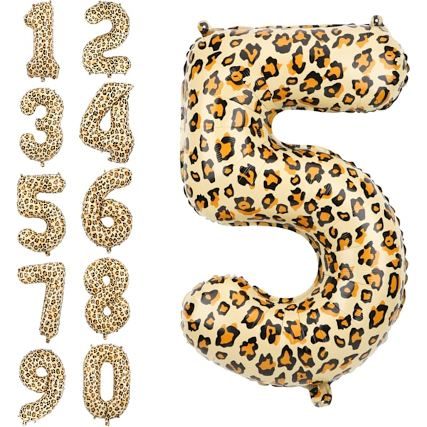 32-Inch Gold Leopard Number Balloons for Birthday Party, Large Cheetah Jungle Theme Party Balloons, Leopard Print Number Balloons (Number 5)