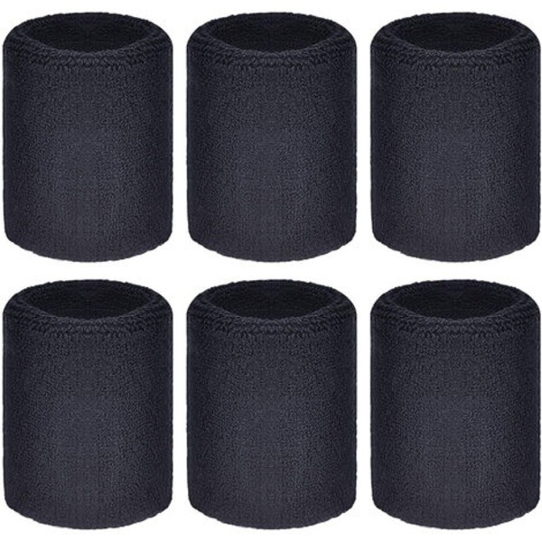 6 st Handledssvettband Armband Sportarmband för Fotboll Basket Löpning Svart