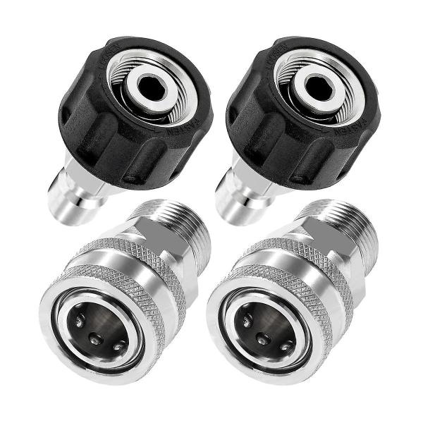 4-delad högtryckstvätt-adapterset, snabbkopplingskit, M22 14mm till M22 metrisk koppling, rostfritt stål([HK])