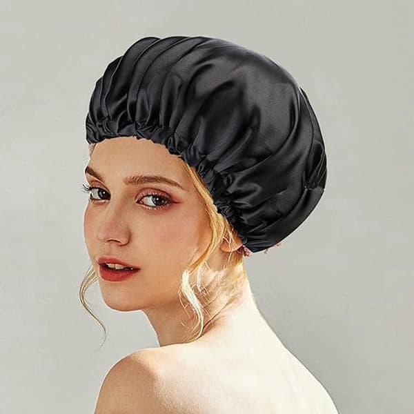 ING Todelt sæt - Satin nattehue - Nattehue - Sort