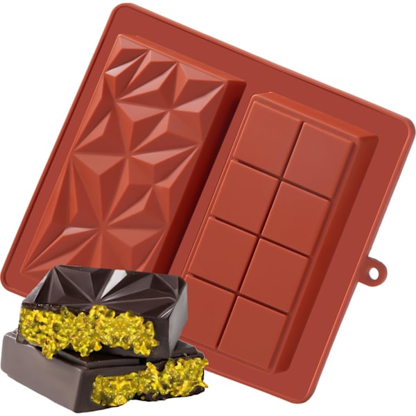 Chokoladeform Dyb Dubai 20,5*18,5 cm Pistacie Chokoladekage Silikone Tyk Form til Fyldningsbarer, Stor Chokoladebar