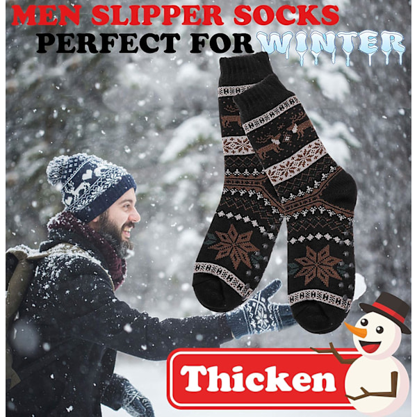 Mäns gosiga strumpor varma stoppstrumpor tjocka halkfria stugstrumpor vinter fluffiga tofflor presenter strumpor svart snöflinga Black snowflake