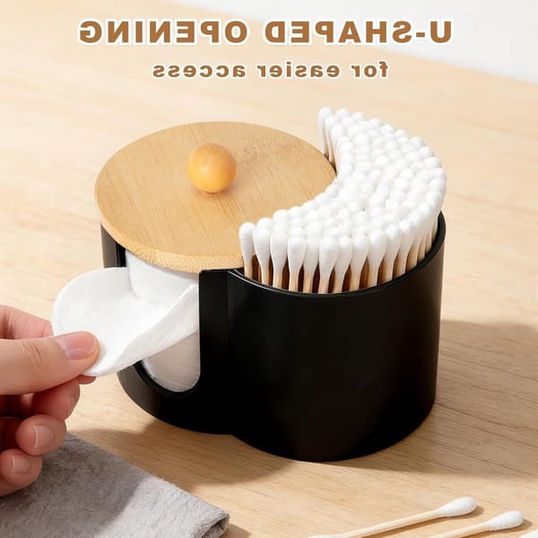 Bomullspinnehållare – Förvaringslåda – Bomullsrondellhållare – 10 × 7 × 6 cm – Bambu – Vit