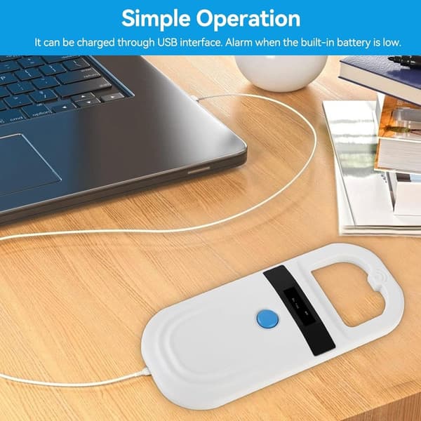 ING Husdjursspecifik Bluetooth RFID-chipläsare - USB-laddning - Trådlös - Stöder FDX-B och EMID - 134,2KHz/125KHz OLED-display - Svart