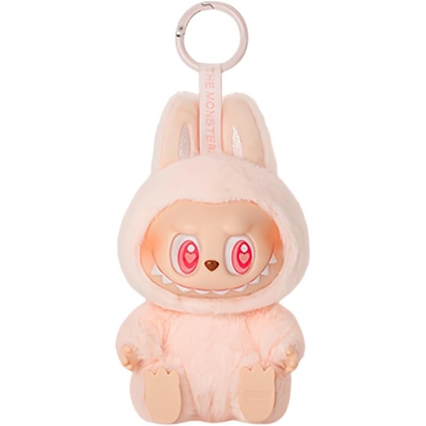 Labubu Popmart plush keychain, monster keychain cuddly toy, 17cm vinyl face story figures collectible figures (light pink Labubu two) light pink...