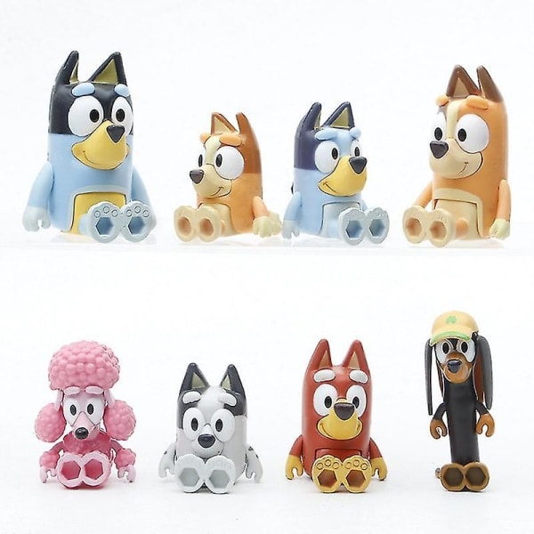 8-12 st Bluey Bingo Figur Leksaker Familj Kawaii Rörlig Led Actionfigur Leksaker Cartoon Bluey Vänner Pvc Modell Docka för Nytt År 8 st-A