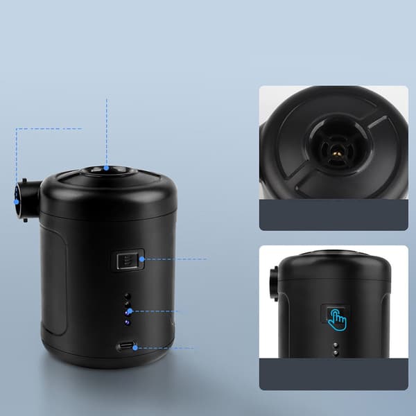 Bærbar elektrisk luftpumpe, 6000mAh, til oppustning af luftmadrasser, sort.