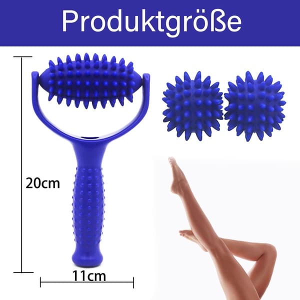 Anti Cellulit Roller - Med Handtag Och 3 Igelkottsbollar - Massage Roller Verktyg - Massage Roller - Bindvävsmassage - Cellulit Roller -