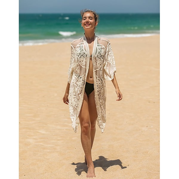 Dame Blonde Bikini Cover-ups Sommer Strand Badedragt Cover-ups Pareoer Kimono Cardigan Strandkjole Lang One Size