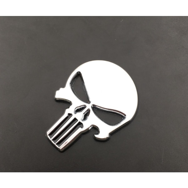 Punisher Bil Logotyp Skalle Dekal - Metall Modifierad Kaross Dekal för Bilar - Silver Svart Mun Design - Snygg, Hållbar