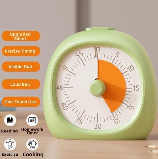 Visuell Timer - Timer - 9x9,5 cm - Oppladbar - Studietimer for barn og voksne - ADHD Timer - Kjøkkentimer - Magnetisk - Blå og Oransje
