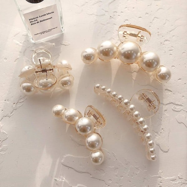 Pearl Hair Clip, Styling Hair Clips Strong Grip Hair Jaw Clips, Large Hair Clips Buckles Anti-Slip Birthday Gift (4 Pack)