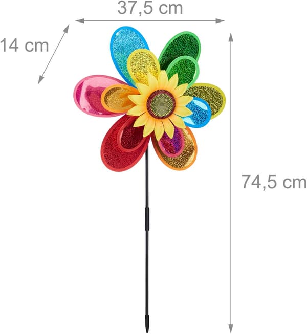 2x blomsterväderkvarn, barnväderkvarn, trädgårdsdekoration, färgglatt vindspel
