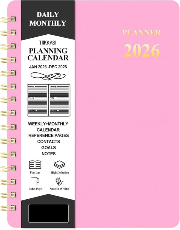 A5 2026 Effektivitetsplanlegger 15×21.5cm (Rosa), Uke-/Månedplanlegger