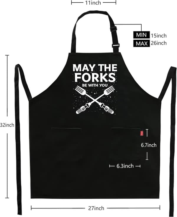 Forkle til menn, justerbare doble lommer, grillforkle, unisex.