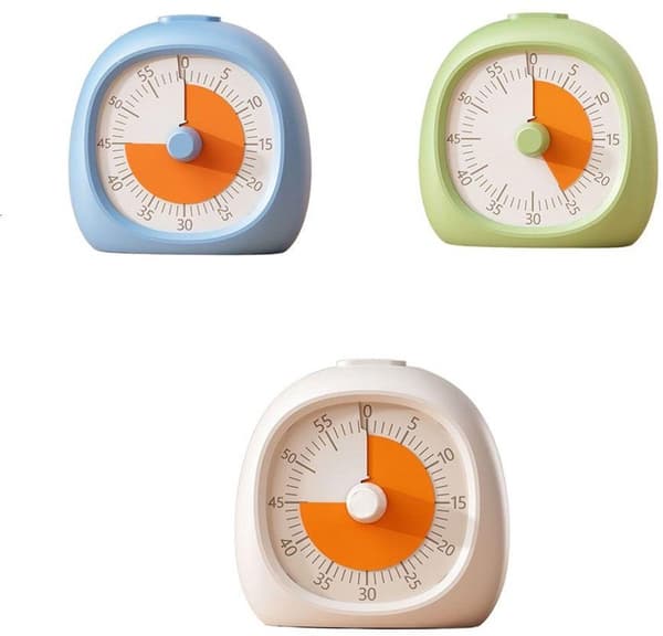 Visuell Timer - Timer - 9x9,5 cm - Oppladbar - Studietimer for Barn og Voksne - ADHD Timer - Kjøkkentimer - Magnetisk - Hvit og Oransje