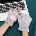 ING Fingerløse handsker, fleecehandsker, varme vinterhandsker, søde kattehandsker (egnet til kvinder og piger)