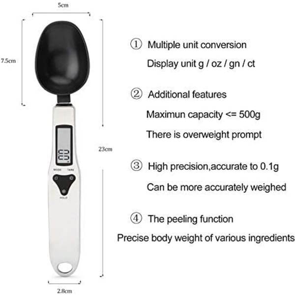 Elektronisk måleskje med LCD-skjerm for matlaging, baking, mel, krydder, medisin, krydder