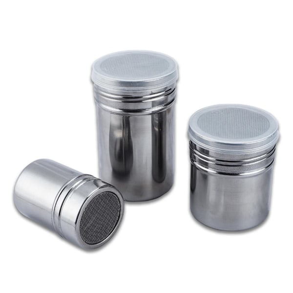 3 dele / sæt Praktiske rustfrie stål shaker til chokolade, granulerede sukker, sukker, salt, kakao, mel, kaffe