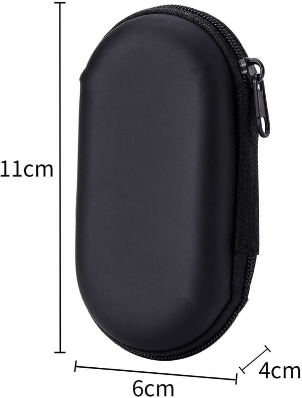 Ovalformat hörlursfodral, bärbart, kan förvara hörlurar, datakablar och USB-minnen, svart.