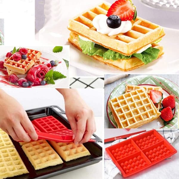 2 stk. Formkageform, Vaffelform Silikon, Kageform Isbit Brødform 4-in-1 Square Waffles