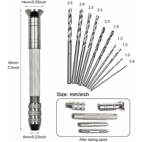 11-delad Mini Borrset, Handborr med 0,8-3 mm Spiralborr, DIY-verktyg för hantverk