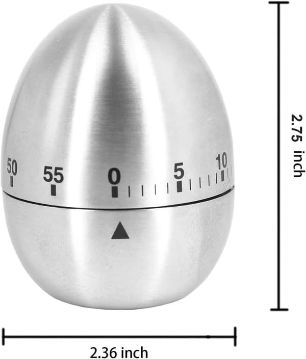 Æg køkkentimer - Rustfrit stål - Mekanisk drejelig - 60 minutter - Timer - Velegnet til køkkener, madlavning, arbejde og studier.