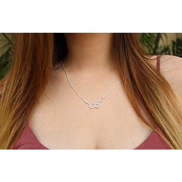 Silver Serotonin Molekylhänge - Organisk Kemi Smycken för Vetenskapsentusiaster - Perfekt Present till Studenter