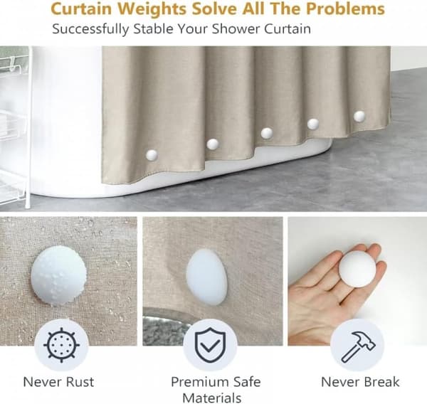 Duschdraperityngder (4-pack) Duschdraperimagneter Runda magnetiska duschdraperier Silikonmagnettyngder Rostfritt stål dusch Vit