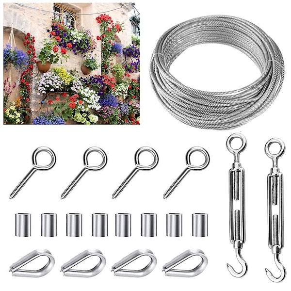 Bærekabel-sæt - 19 dele, wire til ophængning af planter i haven