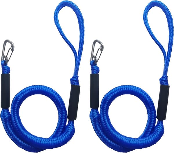 1,2 meter elastisk förtöjningslina (2-pack, blå), med spänne, lämplig för motorbåtar och kajaker.