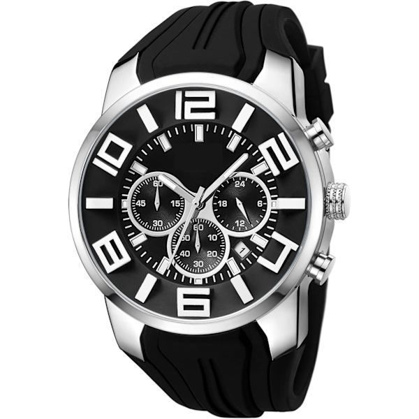 Herre- og drengeur, militær- og sportsur, chronograph med cool analogt kvarts Black