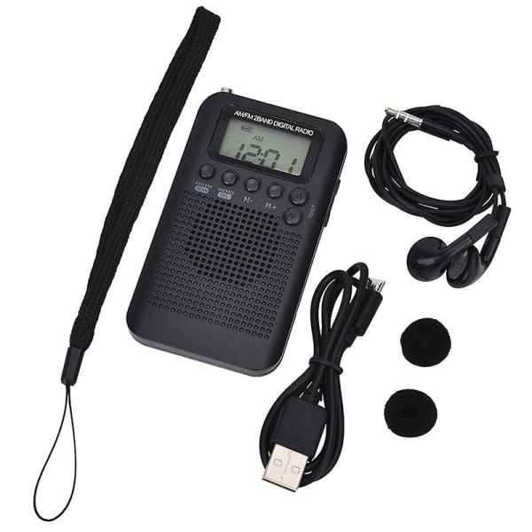 Bærbar Ekstern FM/AM Radio med Digitalt Display, Nødlys, Svart (2023)