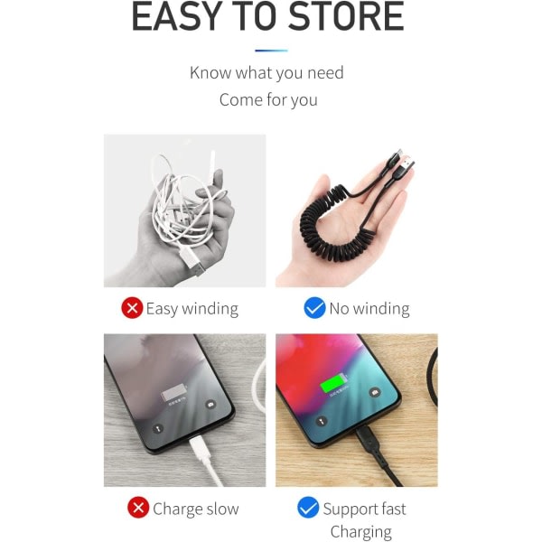Spiral USB Type-C kabel, USB sammenrullbar spiral kabel USB Type-C