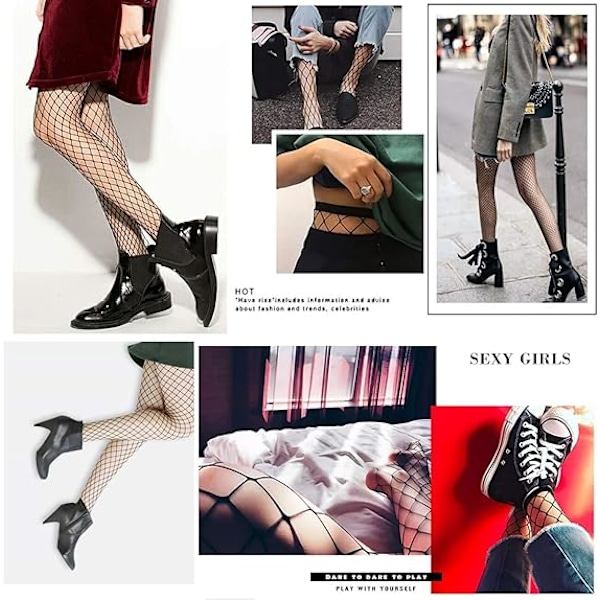 4-pakning Plus Size Fiskenettstrømper, Svarte Fiskenettights Lårhøye Tights