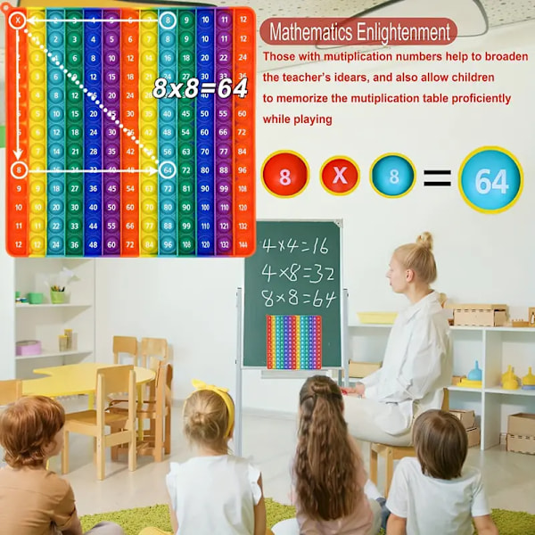 12x12 Multiplikation Push Bubble Fidget Legetøj til Børn - Læringsmæssigt Matematik Pop Legetøj