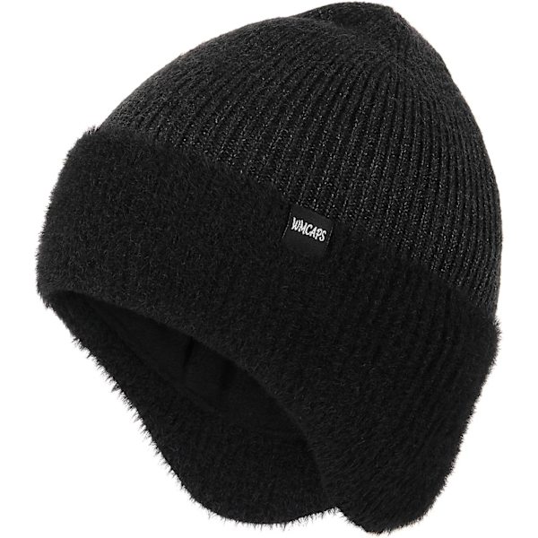 Vinterfleece Line Beanie med Øreklaff for Menn og Kvinner, Utendørs Varmt Termisk Strikket Hette Black
