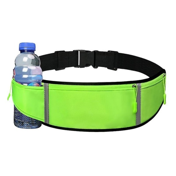 Belt bag with 3 zippered pockets, reflective stripes, bottle holder, unisex hands-free running belt