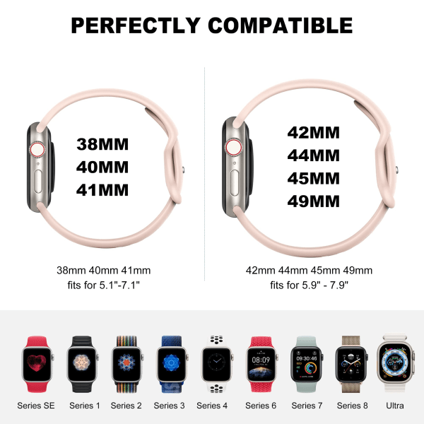 4-pak Silicone Sportbånd til Apple Watch, Udskiftningsarmbånd 38/40/41mm, Kompatibel med iWatch Ultra/Series 9-1SE, Behagelig Pasform 38/40/41mm