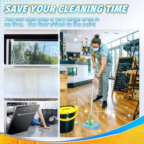 Fyra delars moppduksset - platt moppduk för hushåll - lämplig för Swiffer Sweeper och Sweep & Mop Deluxe moppdukar - blå