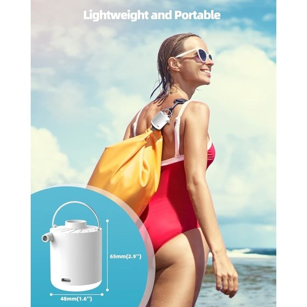 Elektrisk Luftpumpe med Oppladbart Batteri - Mini Luftpumpe med Lampe - Ideell for Camping, Oppblåsbare Lekevarer og Mer