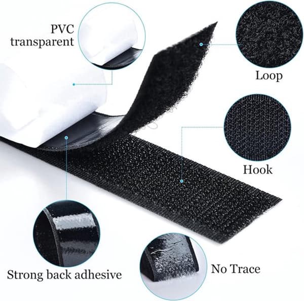 Selvklæbende Velcro, 10 meter - Sort Velcro