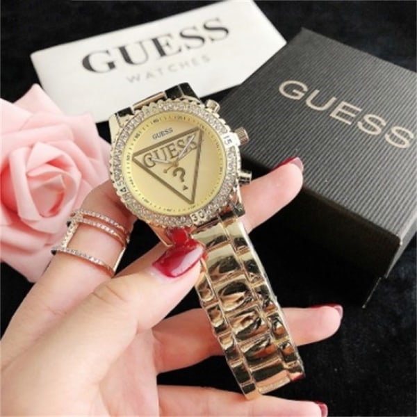 Guess Armbandsur i rostfritt stål med strass, avslappnad kvartsklocka, elegant accessoar, present till flickvän, mamma, fru 1
