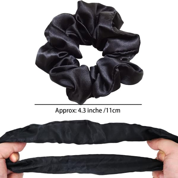 Sæt med 6 bløde elastiske satin hårbånd - til piger - sort - 11 cm / 4,3 tommer