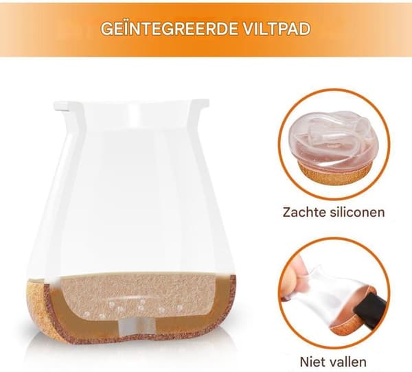 Silikone filtdutter til stoleben, 16-pak; lydløs og ridsefast gulvbeskyttelse.