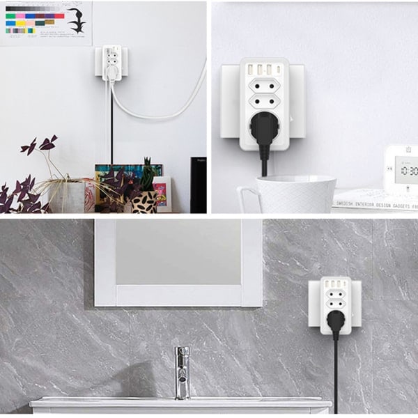 Adapter USA Tyskland plugg med 3USB 1USB C, USA adapteruttag med 2AC, reseadapter typ B uttagsadapter för Kanada Thailand Mexiko väggladdare