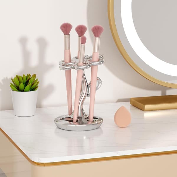 Blomsterformet keramisk tandbørsteholder, multifunktionel opbevaring, 1 stk., sort.