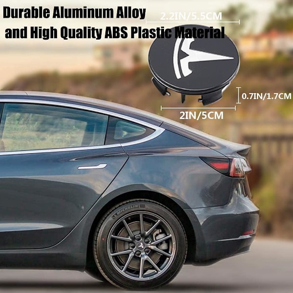 Hjulmutterdeksler Modell 3 Hjulkapsler med Tesla Logo Hjulmutterdeksler for Tesla Model 3 Model Y (Svart)