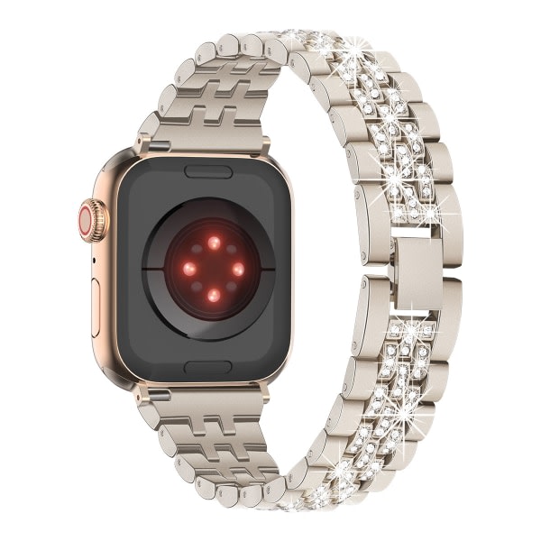 Passer til Apple Watch Band Apple Watch 1~7 Generasjon/SE Diamanter Besatt Metallkjede Starlight Farge iWatch Rem (1 Pakke, 42mm, Starlight Farge)